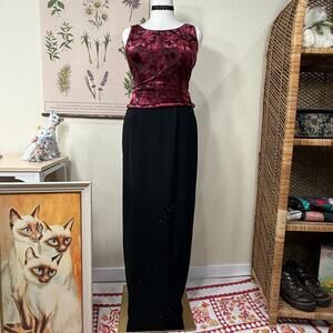 Vintage 90s Y2k Floral Beaded Maxi Skirt Whimsigoth Romantic Goth Dark Fairy 8 M